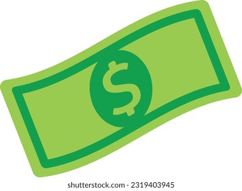 Vector illustration of a green banknote waving in the air. Money falling.