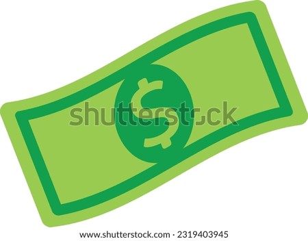 Vector illustration of a green banknote waving in the air. Money falling.