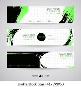Vector illustration of green banner. Hand Drawn textures made with ink.