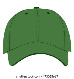 Vector illustration of green baseball cap front view isolated on white background. Baseball cap template design