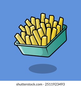 vector illustration of a green basket filled with golden French fries.