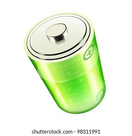 Vector illustration of green battery icon for web design isolated on the white background