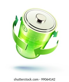 Vector illustration of green battery icon for web design isolated on the white background