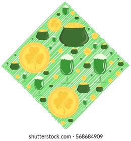 Vector illustration of green beer and coins gold pots for St. Patrick's day