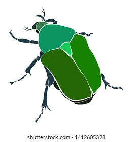 Vector illustration of green beetle. Cryptocephalus sericeus