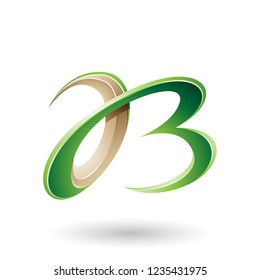 Vector Illustration of Green and Beige 3d Curly Letters A and B isolated on a White Background