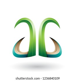 Vector Illustration of Green and Beige 3d Horn Like Letter A and G isolated on a White Background
