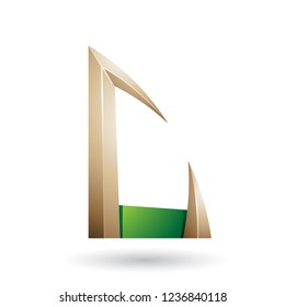 Ilustración vectorial de la letra C con forma de flecha verde y beige aislada en un fondo blanco