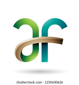 Vector Illustration of Green and Beige Bold Curvy Letters A and F isolated on a White Background