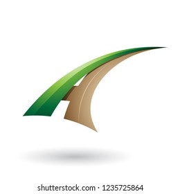 Vector Illustration of Green and Beige Dynamic Flying Letter A isolated on a White Background