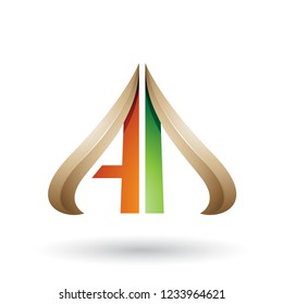 Vector Illustration of Green and Beige Embossed Arrow-like Letters A and D isolated on a White Background