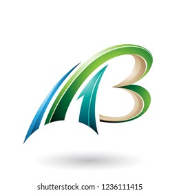 Vector Illustration of Green and Beige Flying Dynamic 3d Letters A and B isolated on a White Background