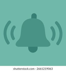 Vector illustration of green bell icon with signal waves representing notifications, audible alerts or messaging systems on a solid color background.
