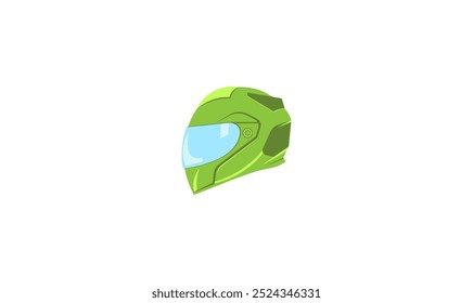 Vector illustration of green biker helmet or hard hat with transparent face protection