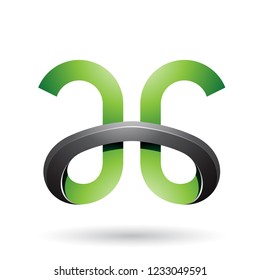 Ilustración vectorial de las letras de curvado A y G negritas verdes y negras aisladas en fondo blanco