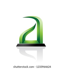 Vector Illustration of Green and Black Bow-like Embossed Letter A isolated on a White Background