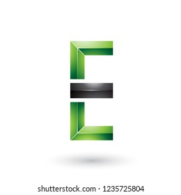 Vector Illustration of Green and Black Geometrical Glossy Letter E isolated on a White Background