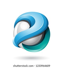 Vector Illustration of Green and Blue Bold Metallic Glossy 3d Sphere isolated on a White Background