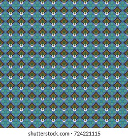 Vector illustration. Green, blue and brown abstract background painted geometry shine and layer element seamless pattern.