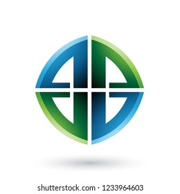 Vector Illustration of Green and Blue Double Sided Shape of Letter B isolated on a White Background