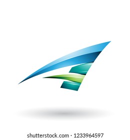 Vector Illustration of Green and Blue Dynamic Glossy Flying Letter A isolated on a White Background