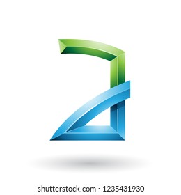 Vector Illustration of Green and Blue Embossed Letter A with Bended Joints isolated on a White Background