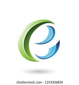 Vector Illustration of Green and Blue Glossy Crescent Shape Letter E isolated on a White Background