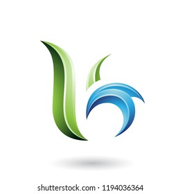 Vector Illustration of Green and Blue Glossy Leaf Shaped Letter B or K isolated on a White Background