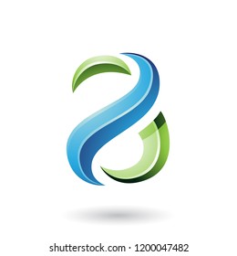 Ilustración vectorial de la letra A de serpiente brillante verde y azul aislada en un fondo blanco