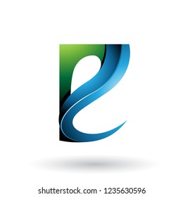 Vector Illustration of Green and Blue Glossy Curvy Embossed Letter E isolated on a White Background
