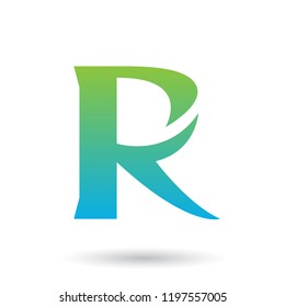 Vector Illustration of Green and Blue Gradient R with a Spiky Tail isolated on a White Background