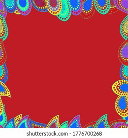 Vector illustration. Illustration in green, blue and red colors. Doodle frame.