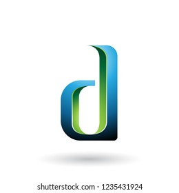 Vector Illustration of Green and Blue Shaded Letter D isolated on a White Background