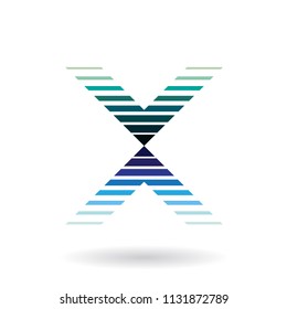 Ilustración vectorial de un icono de rayas verdes y azules para la letra X aislada en un fondo blanco