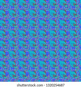 Vector illustration. Vector green, blue and violet fishes pattern. Seamless pattern with ornamental fish.