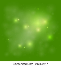 Vector illustration. Green bokeh abstract light background.