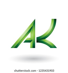 Vector Illustration of Green Bold and Curvy Geometrical Letters A and K isolated on a White Background