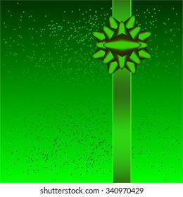 Vector illustration of Green bow on a green background with sparkles