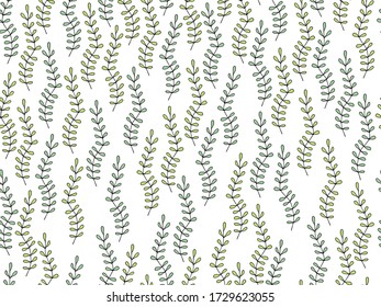 vector illustration, green branches, seamless background, pattern for design of fabric, paper