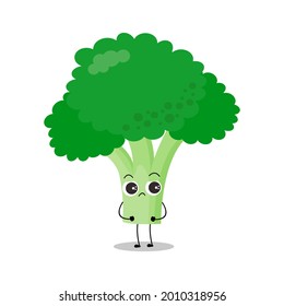 Vector illustration of green broccoli character with cute expression, funny, plant, tree, isolated on white background, vegetable for mascot collection, emoticon kawaii, adorable, upset, angry, sad