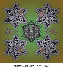 Vector illustration. Green, brown and gray snowflakes. Holiday design for Christmas and New Year fashion prints. Christmas pattern with snowflakes abstract background.