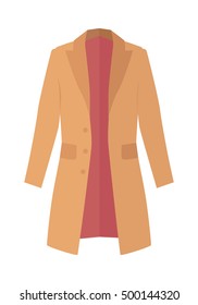 Vector illustration green brown winter, autumn coat or trench coat. Double breasted coat isolated on white