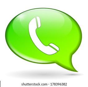 vector illustration of green bubble with phone inside on white background