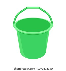 Vector illustration of green bucket, cartoon, isolated on white background