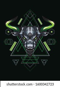 Vector illustration green bull, buffalo, taurus zodiac symbol in sacred geometry
