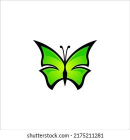 vector illustration of green butterfly on white background