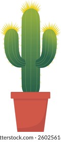 Vector illustration of green cactus in brown terracotta pot for home decoration