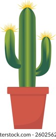 Vector illustration of green cactus in brown terracotta pot for home decoration