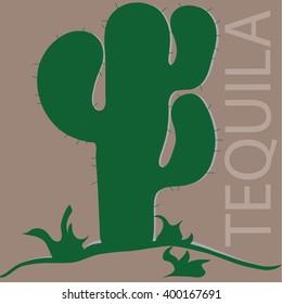 Vector illustration of green cactus label, mexican tequila label
