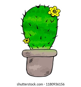 Vector illustration. Green cactus is made in watercolor style